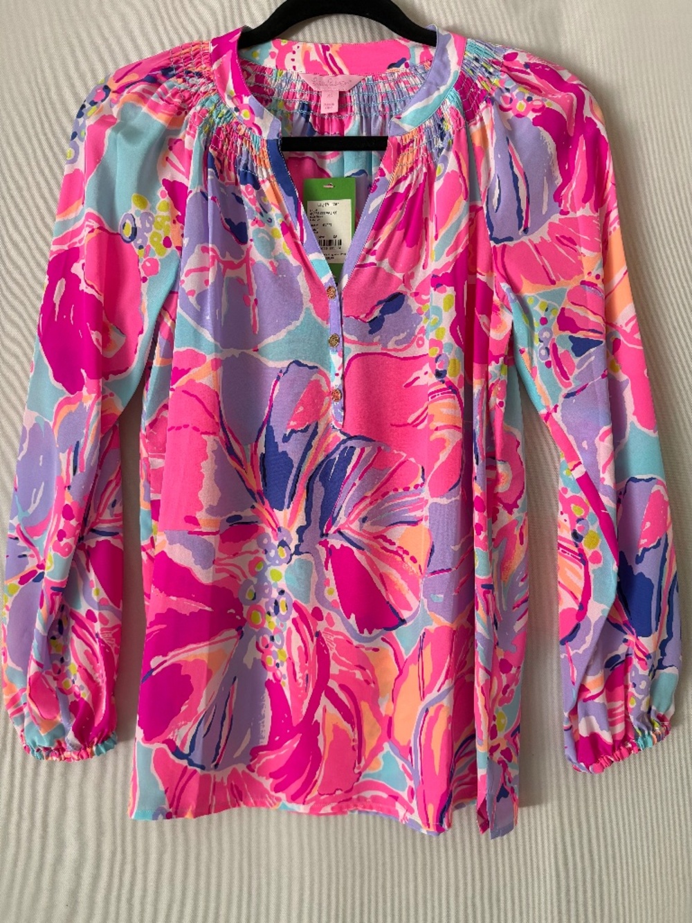 NWT Lilly Pulitzer Elsa Silk Blouse Multi Jam Out Size XS